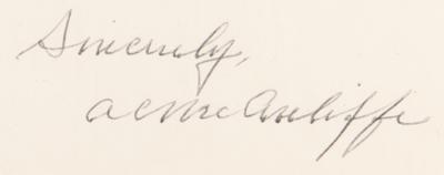 Lot #338 Anthony C. McAuliffe Autograph Letter Signed: 