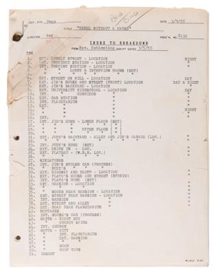 Lot #753 James Dean: Rebel Without a Cause 'Shooting Breakdown' Production Document: 'Shooting breakdown' production document for James Dean's 1955 classic Rebel Without a Cause - Image 1