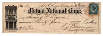 Lot #347 P. G. T. Beauregard Signed Check