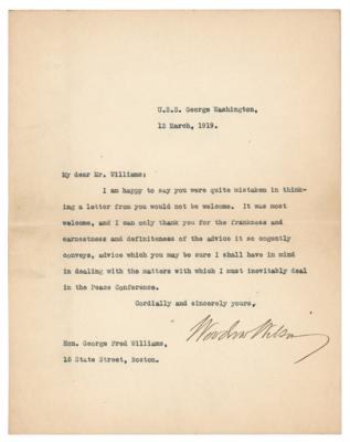 Lot #134 Woodrow Wilson Typed Letter Signed as