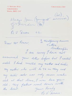 Lot #312 Titanic: Handwritten Letter from Bertram Vere Dean, Signed by His Mother and Sister, Eva Georgette and Millvina Dean - Image 2