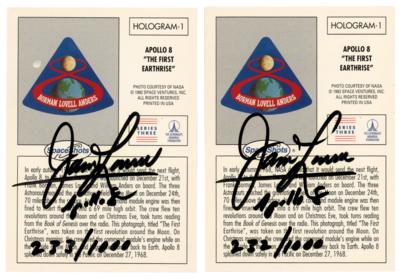Lot #517 James Lovell (2) Signed Holographic 'Earthrise' Trading Cards - Image 1