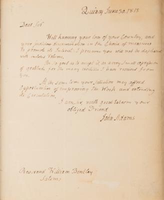 Lot #4 John Adams Autograph Letter Signed to a Reverend, Acknowledging His 