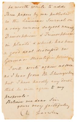 Lot #172 Charles Darwin Letter Signed on 