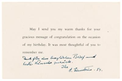 Lot #181 Albert Einstein Signed Appreciation Card - The Theoretical Physicist Celebrates His 75th Birthday - Image 1