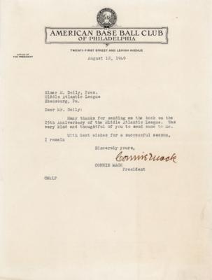 Lot #887 Connie Mack Typed Letter Signed