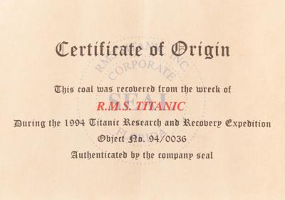 Lot #311 Titanic: Coal Piece Recovered from Wreck Site Coal - Image 5