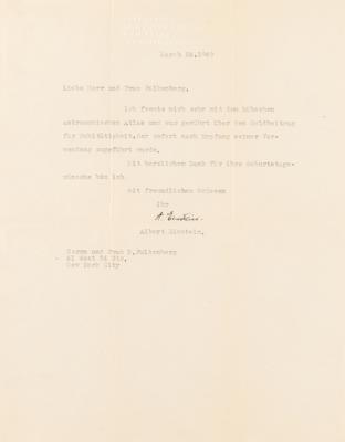 Lot #182 Albert Einstein Typed Letter Signed, Sending Thanks for an 