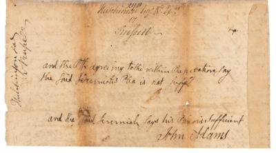 Lot #6 John Adams Autograph Endorsement Signed - Image 1