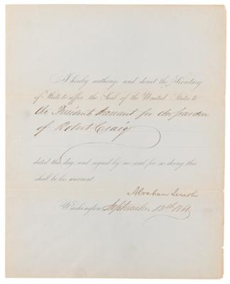 Lot #21 Abraham Lincoln Document Signed as President, Pardoning a Mutiny Leader - Image 2