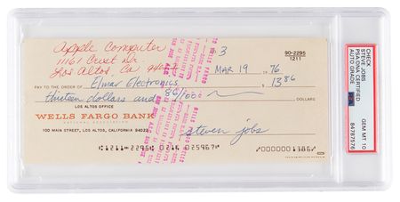 Lot #3078 Steve Jobs Signed 1976 Apple Computer Check No. 3 - PSA GEM MINT 10 - Image 1
