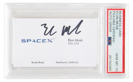 Lot #3159. Elon Musk Rare Signed SpaceX Business Card - PSA GEM MT 10