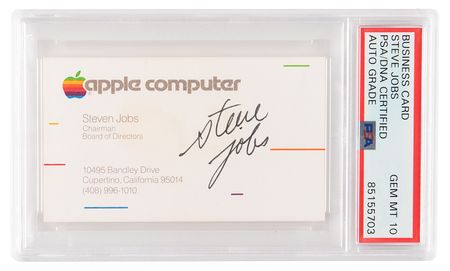 Lot #3082. Steve Jobs Signed Apple Business Card (c. 1983) - PSA GEM MT 10