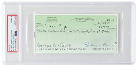 Lot #3158 Google: Larry Page Twice-Signed Check