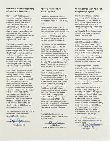 Lot #4254 Gemini 8, Apollo 9, and Apollo 15 Flown Artifact Display - From the Personal Collection of Dave Scott - Image 7