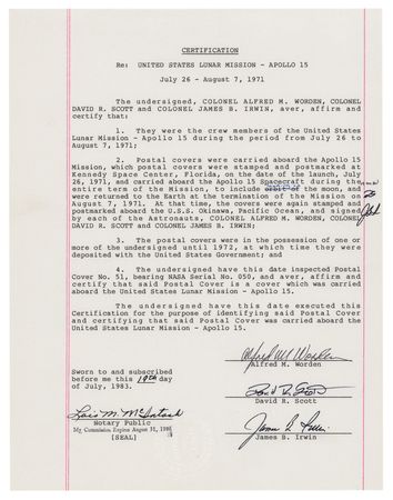 Lot #4260 Apollo 15 Lunar Surface-Flown Sieger Crew-Owned Cover - From the Collection of Dave Scott - Image 3