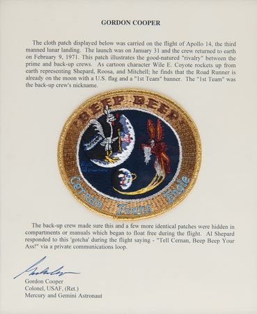 Lot #4245 Gordon Cooper's Apollo 14 Flown 'Beep-Beep' Backup Crew Patch - Image 1