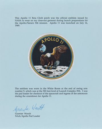 Lot #4159 Guenter Wendt's Apollo 11 Beta Cloth