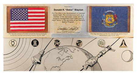 Lot #4098 Deke Slayton's Apollo 11 and Apollo-Soyuz Flown Flag Display - Image 1