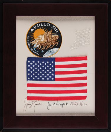 Lot #4216 Apollo 13 Crew-Signed Presentation with Flag, Beta Patch, and Netting [Attested as Flown by Bill Whipkey] - Image 4