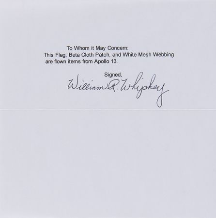 Lot #4216 Apollo 13 Crew-Signed Presentation with Flag, Beta Patch, and Netting [Attested as Flown by Bill Whipkey] - Image 5