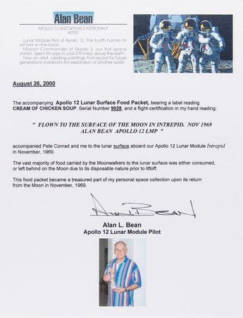 Lot #4164 Apollo 12 Lunar Surface-Flown Chicken Soup Food Packet Signed by Alan Bean - Image 5