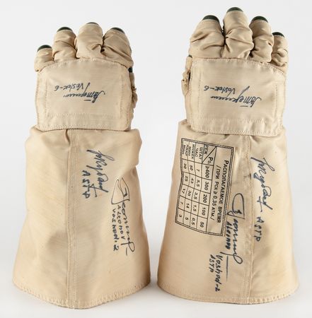 Lot #4408 Orlan EVA Cosmonaut Space Suit Gloves Signed by Alexei Leonov, Valery Kubasov, and Valentina Tereshkova - Image 2