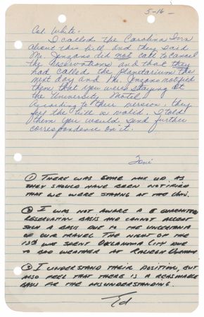 Lot #4059 Edward H. White II Autograph Note Signed on Hotel Booking for Celestial Navigation Training - Image 1