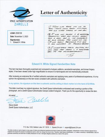 Lot #4059 Edward H. White II Autograph Note Signed on Hotel Booking for Celestial Navigation Training - Image 3
