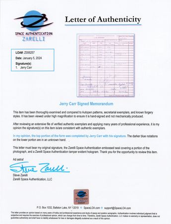 Lot #4047 Clifton Williams Travel Memorandum for Last Trip, Filled Out and Signed by Jerry Carr - Image 2