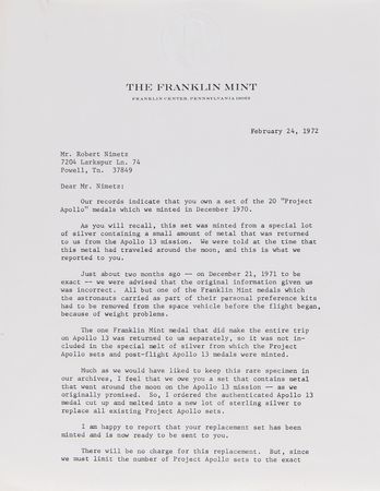 Lot #4229 Apollo 13: Franklin Mint Limited Edition Medallion Set - 'Project Apollo' (1972) - Image 7