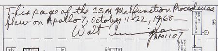 Lot #4060 Apollo 7 Flown CSM Malfunctions Checklist Page Signed by Walt Cunningham - Image 2