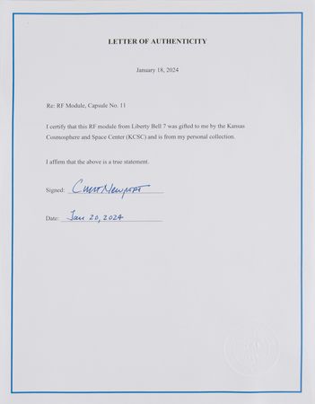 Lot #4017 Liberty Bell 7 Flown RF Module - From the Collection of Curt Newport - Image 5