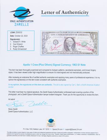 Lot #4050 Apollo 1 Signed One-Dollar Bill - Image 3