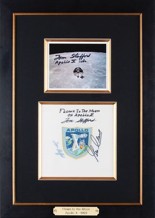 Lot #4083 Apollo 10 Flown Beta Cloth Signed by Tom