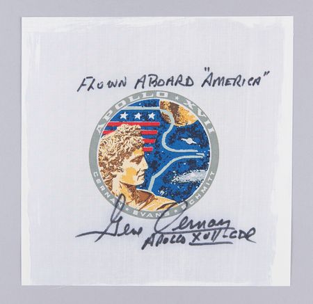 Lot #4295 Apollo 17 Flown Beta Patch Signed by