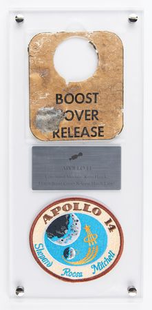 Lot #4244 Apollo 14 Flown 'Boost Cover Release' Hatch Label from the Command Module Kitty Hawk - Image 1