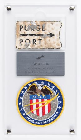 Lot #4275 Apollo 16 Flown 'Purge Port' Hatch Label from the Command Module Casper - Image 1