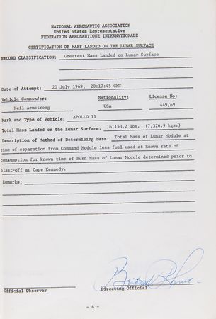 Lot #4095 Apollo 11 Official NAA/FAI ‘Manned Spacecraft Records’ Report Booklet - One of Three Issued by the United States - Image 11