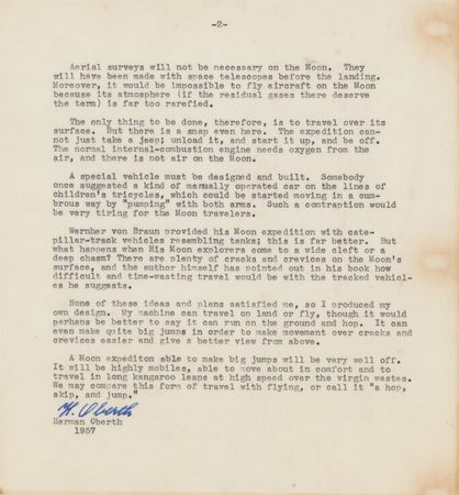 Lot #4430 Hermann Oberth Typed Manuscript Signed - 'The Moon Car' - Image 3