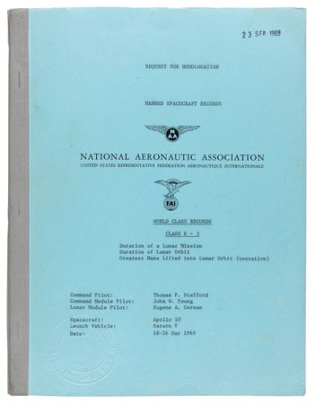 Lot #4084 Apollo 10 Official NAA/FAI ‘Manned Spacecraft Records’ Report Booklet - Image 1
