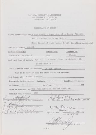 Lot #4084 Apollo 10 Official NAA/FAI ‘Manned Spacecraft Records’ Report Booklet - Image 4