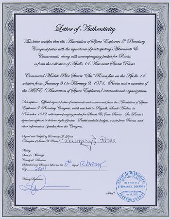 Lot #4318 Stuart A. Roosa's 5th Planetary Congress Multi-Signed Poster with Aldrin, Collins, Leonov, Cunningham, and More - Image 4