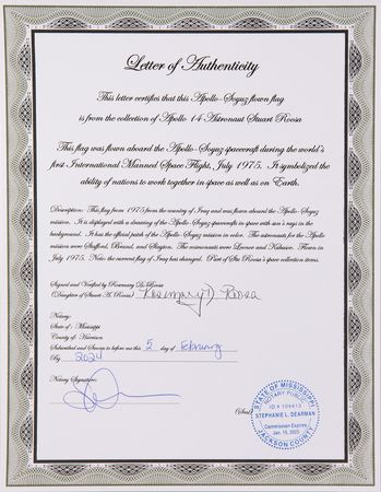 Lot #4367 Stuart A. Roosa's Iraqi Flag from the Apollo-Soyuz Test Project (Attested as Flown by Roosa's Daughter) - Image 3