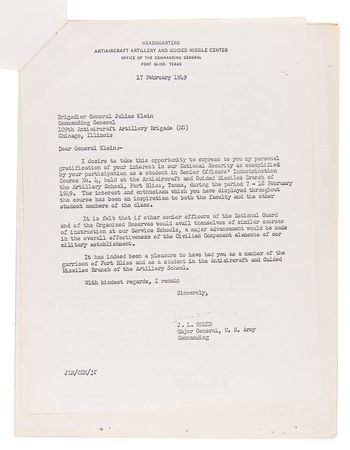 Lot #4358 [Wernher von Braun] Congratulatory Letter from U.S. Army Major General Julius Klein on the Recent Apollo 11 Mission - Image 3