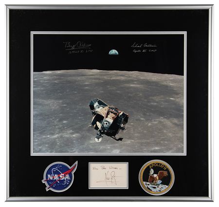 Lot #4123 Apollo 11: Neil Armstrong Signature with Buzz Aldrin and Michael Collins Signed Photograph - Image 1