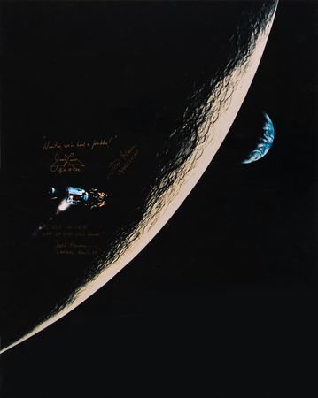 Lot #4240 James Lovell, Fred Haise, and Jack Lousma Signed Photographic Print - Image 1