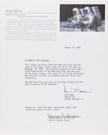 Lot #4161 Apollo 12 Display with (2) Flown Artifacts - American Flag and UN Space Treaty - Image 6