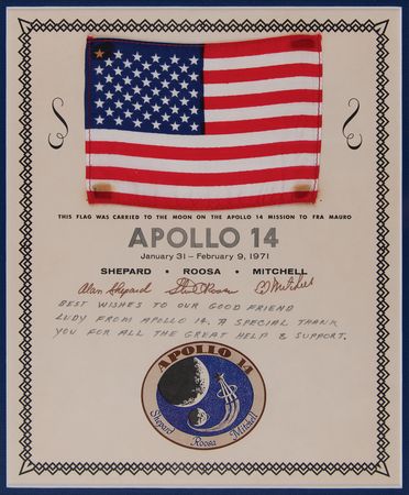 Lot #4242 Apollo 14 Flown Flag with Crew-Signed Certificate - Image 1