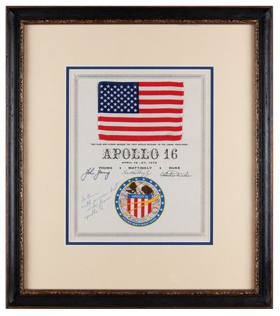 Lot #4276 Apollo 16 Flown Flag with Crew-Signed Certificate - Image 2